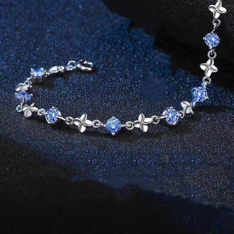 Silver Blue Zircon Lovers Bracelet