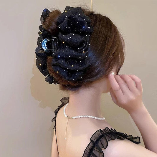 Mesh Bow Bubble Hair Claw Clip With Rhinestones