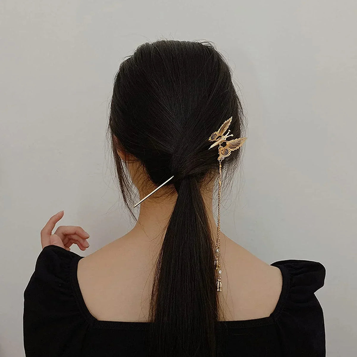 Butterfly Pearl Tassel Hair Stick