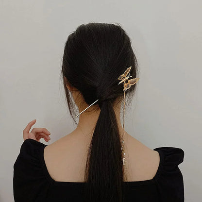 Butterfly Pearl Tassel Hair Stick