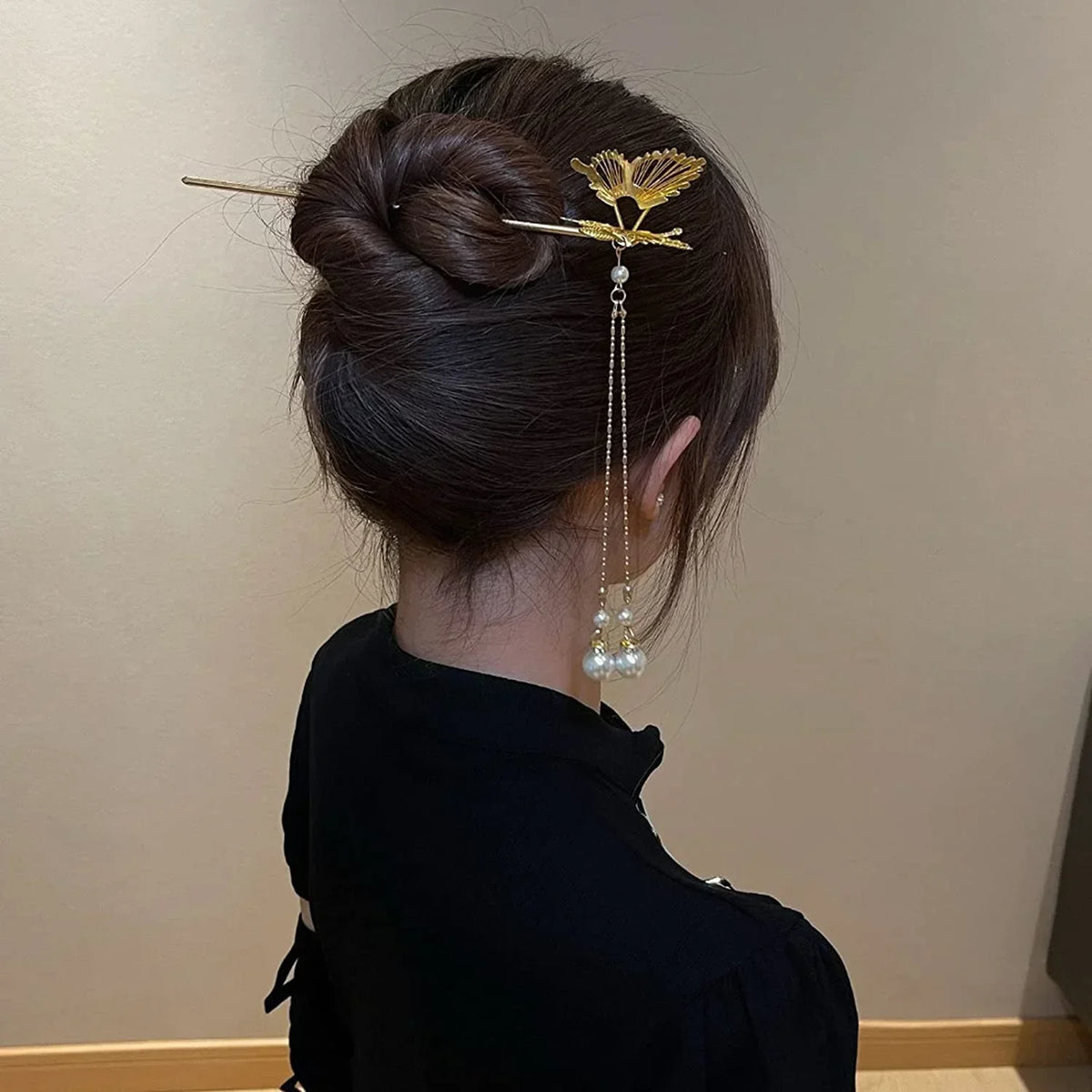 Butterfly Pearl Tassel Hair Stick