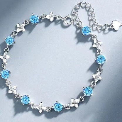 Silver Blue Zircon Lovers Bracelet