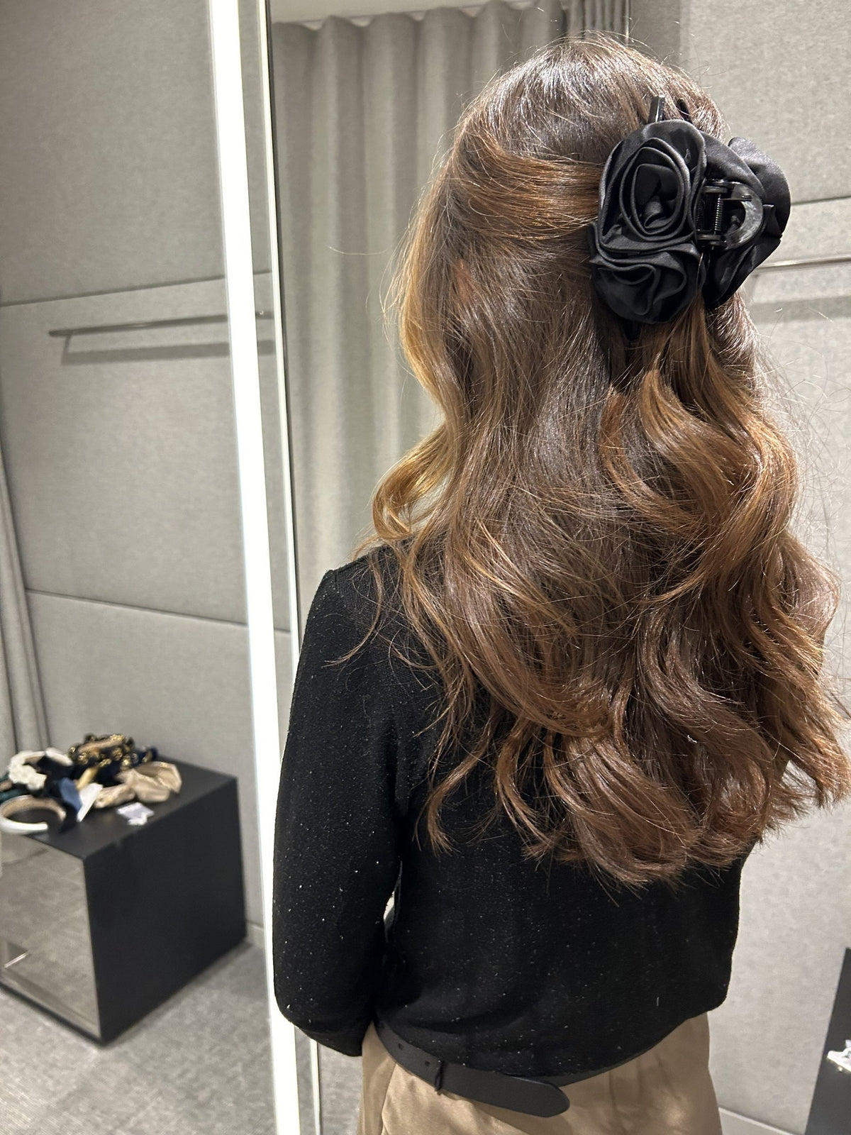 Elegant Black Rose Flower Claw Clip