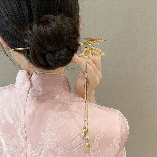 Butterfly Pearl Tassel Hair Stick