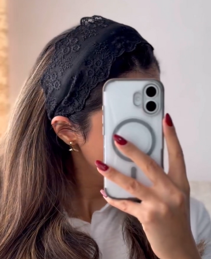 Wide Edge Lace Floral Elastic Headband