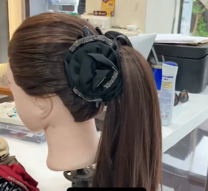 Elegant Black Rose Flower Claw Clip