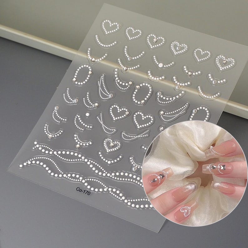 White Heart Shape Nail Stickers 3D