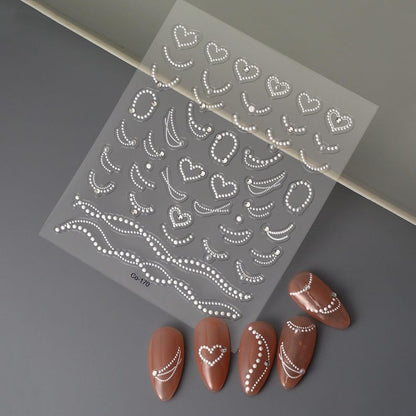 White Heart Shape Nail Stickers 3D