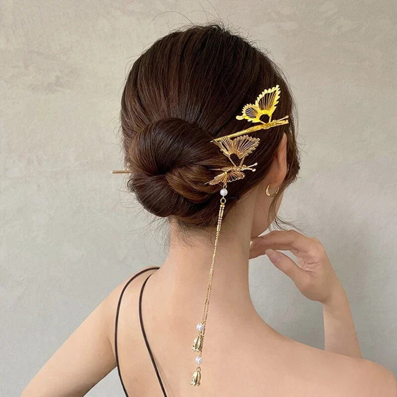 Butterfly Pearl Tassel Hair Stick
